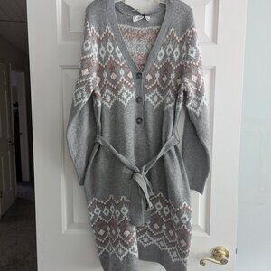 Lucky Brand Gray Pink Diamond Button Front Knit Sweater Dress Size 1X  NWT